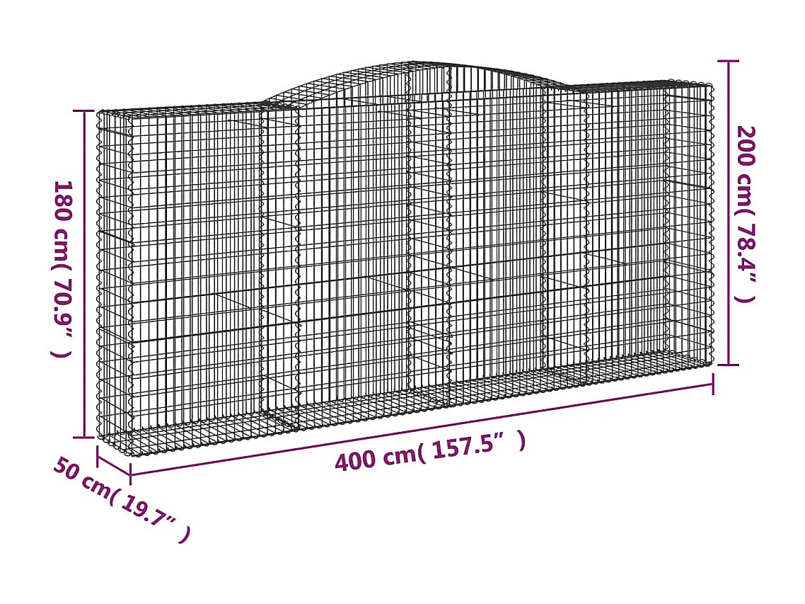 Paniers à gabions arqués 4 pcs 400x50x180-200 Fer galvanisé