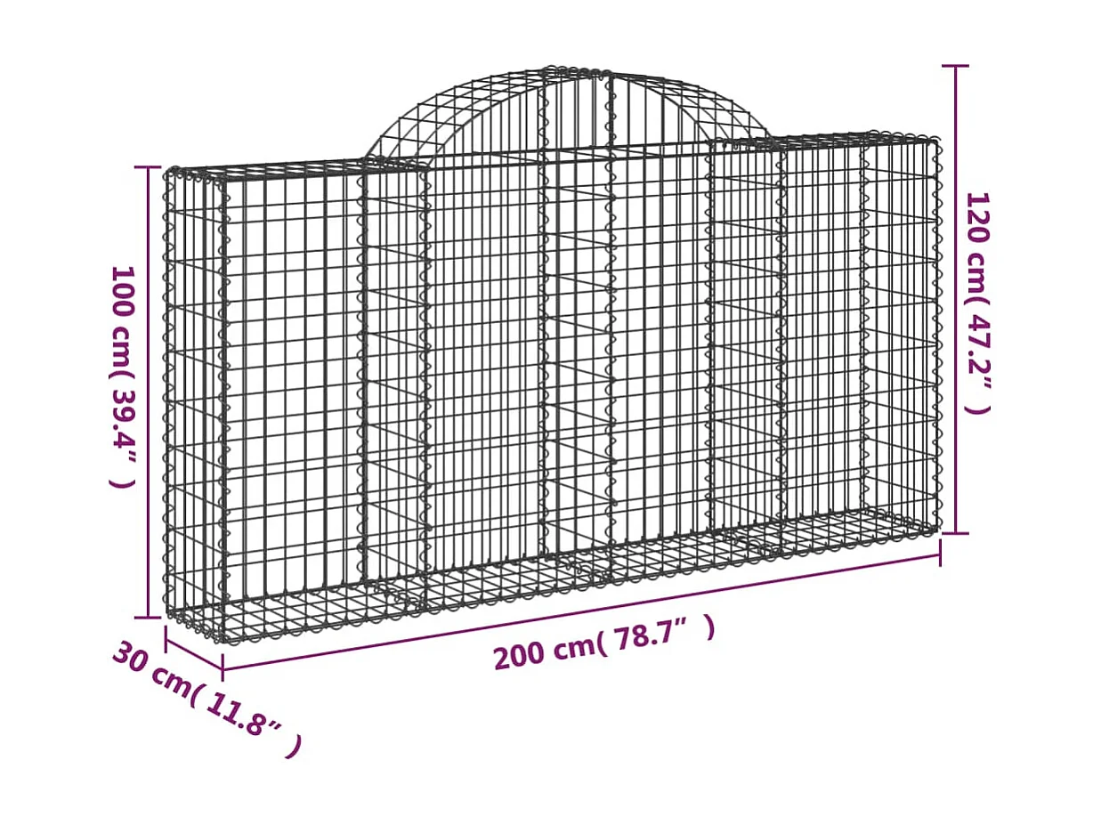 Panier de gabions arqué 200x30x100-120 Fer galvanisé