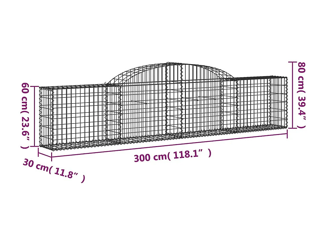 Paniers à gabions arqués 3 pcs 300x30x60-80 Fer galvanisé