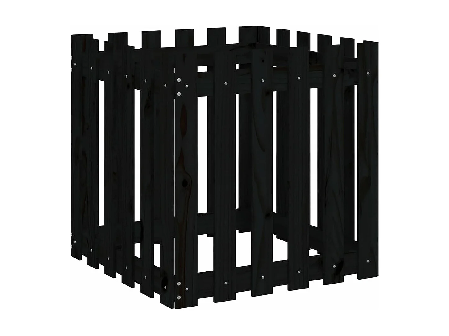 Jardinière avec design de clôture noir 60x60x60 pin massif