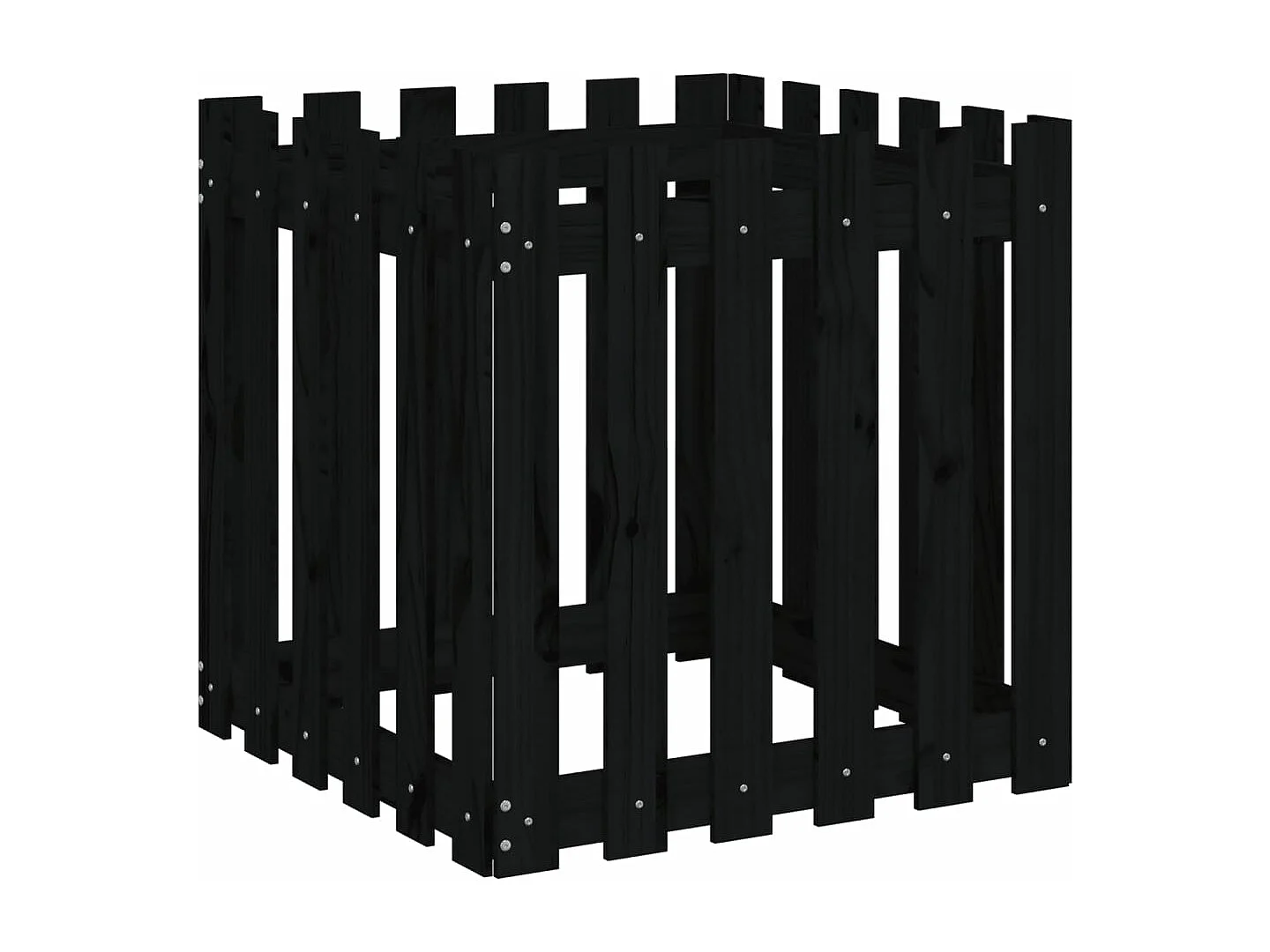 Jardinière avec design de clôture noir 60x60x60 pin massif
