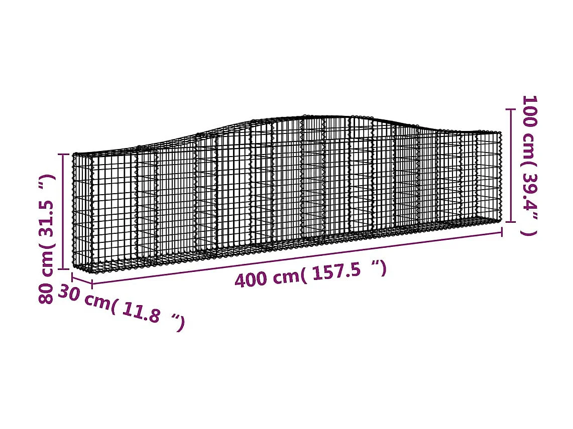 Paniers à gabions arqués 7 pcs 400x30x80-100 Fer galvanisé