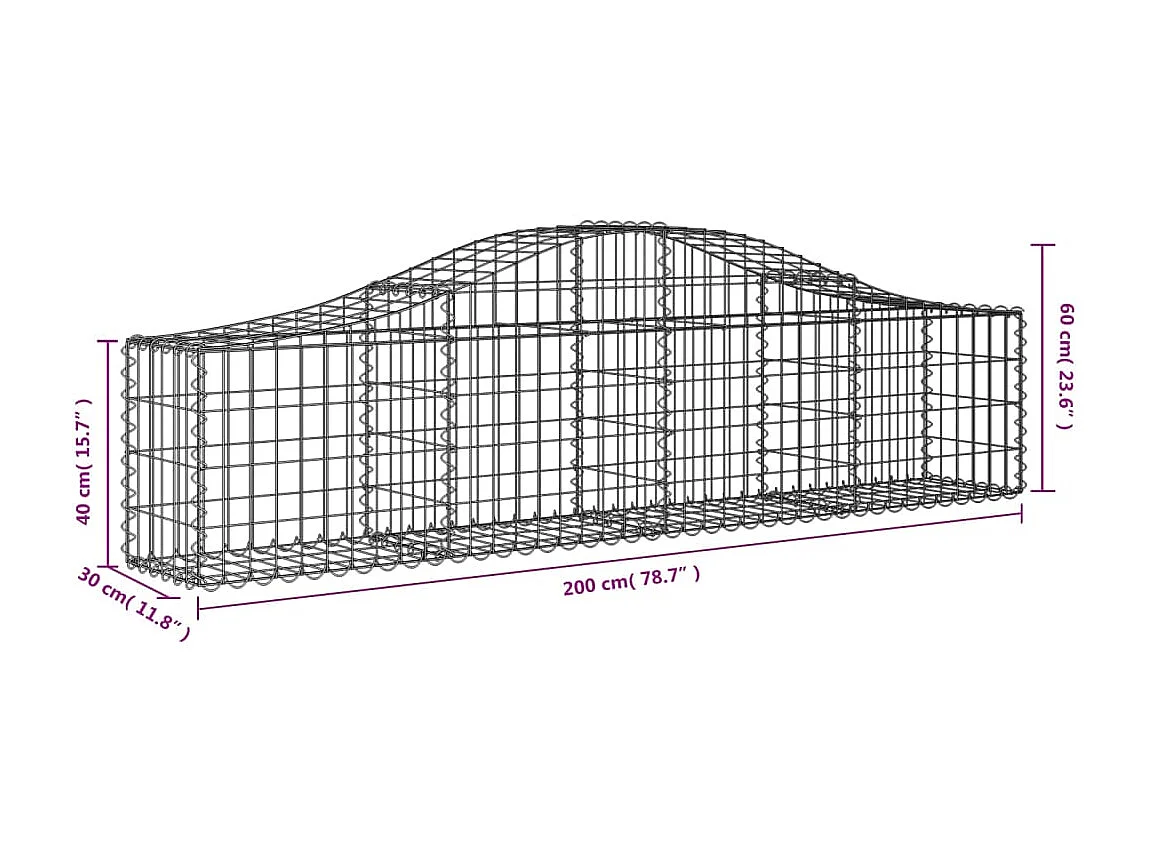 Paniers à gabions arqués 7 pcs 200x30x40-60 Fer galvanisé