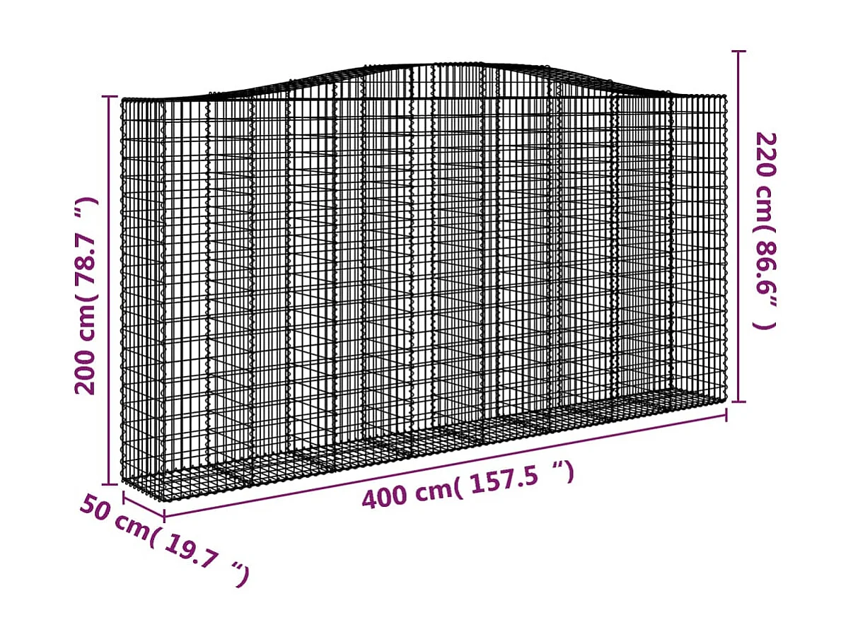 Paniers à gabions arqués 3 pcs 400x50x200-220 Fer galvanisé