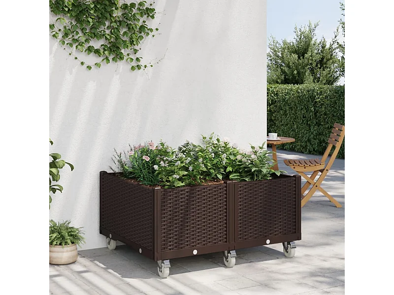 Jardinière à roulettes marron 100x80x54 PP