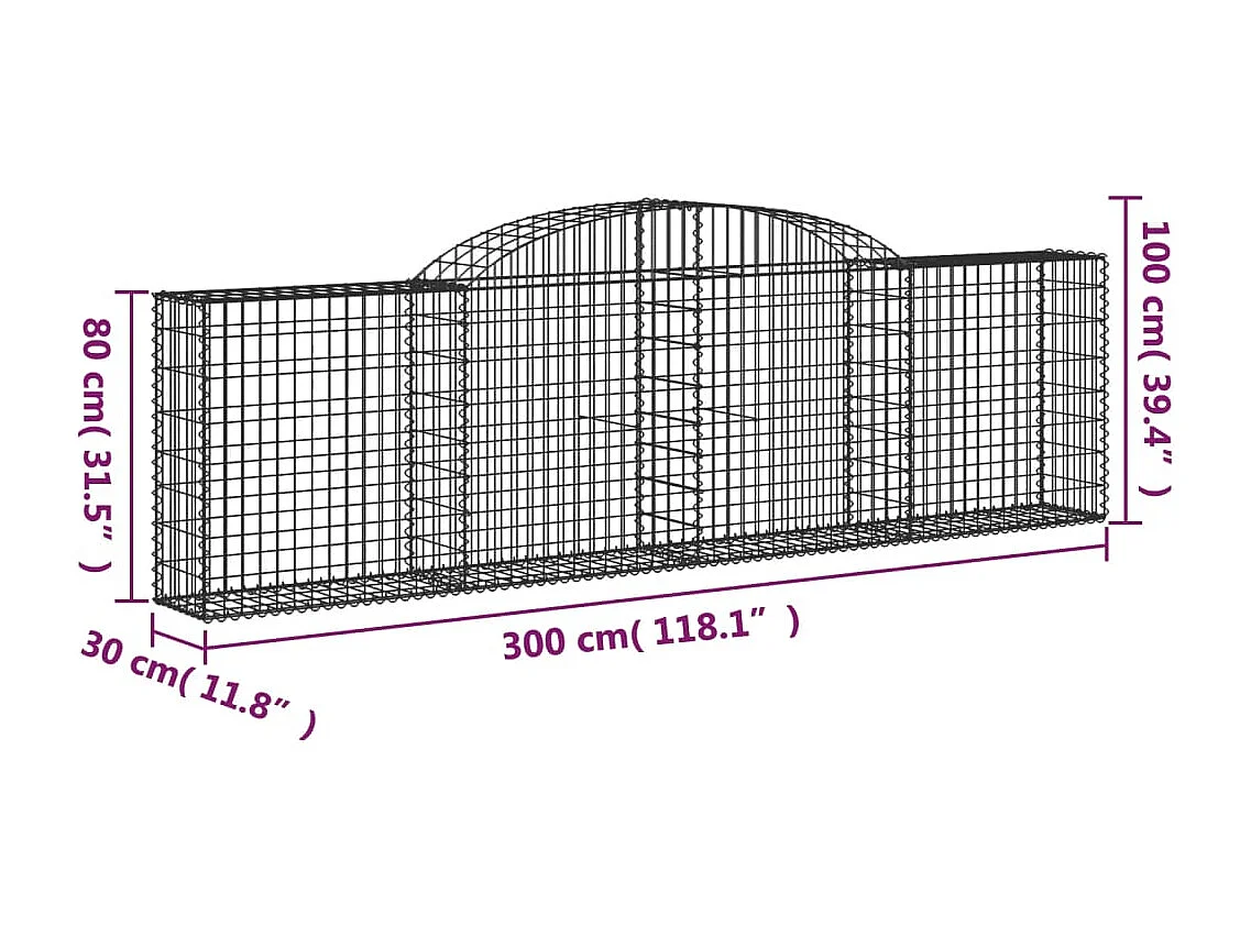 Paniers à gabions arqués 8 pcs 300x30x80-100 fer galvanisé