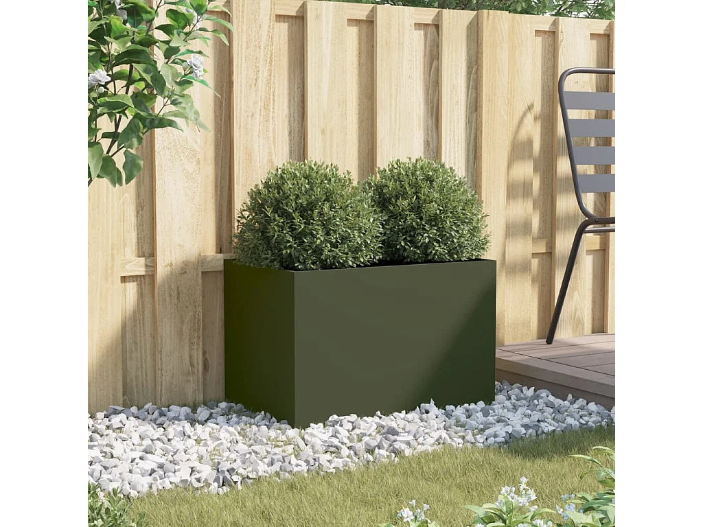 Jardinière vert olive 62x40x39 acier laminé à froid