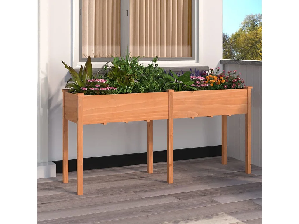 Jardinière avec doublure marron 161x45x76 bois massif sapin