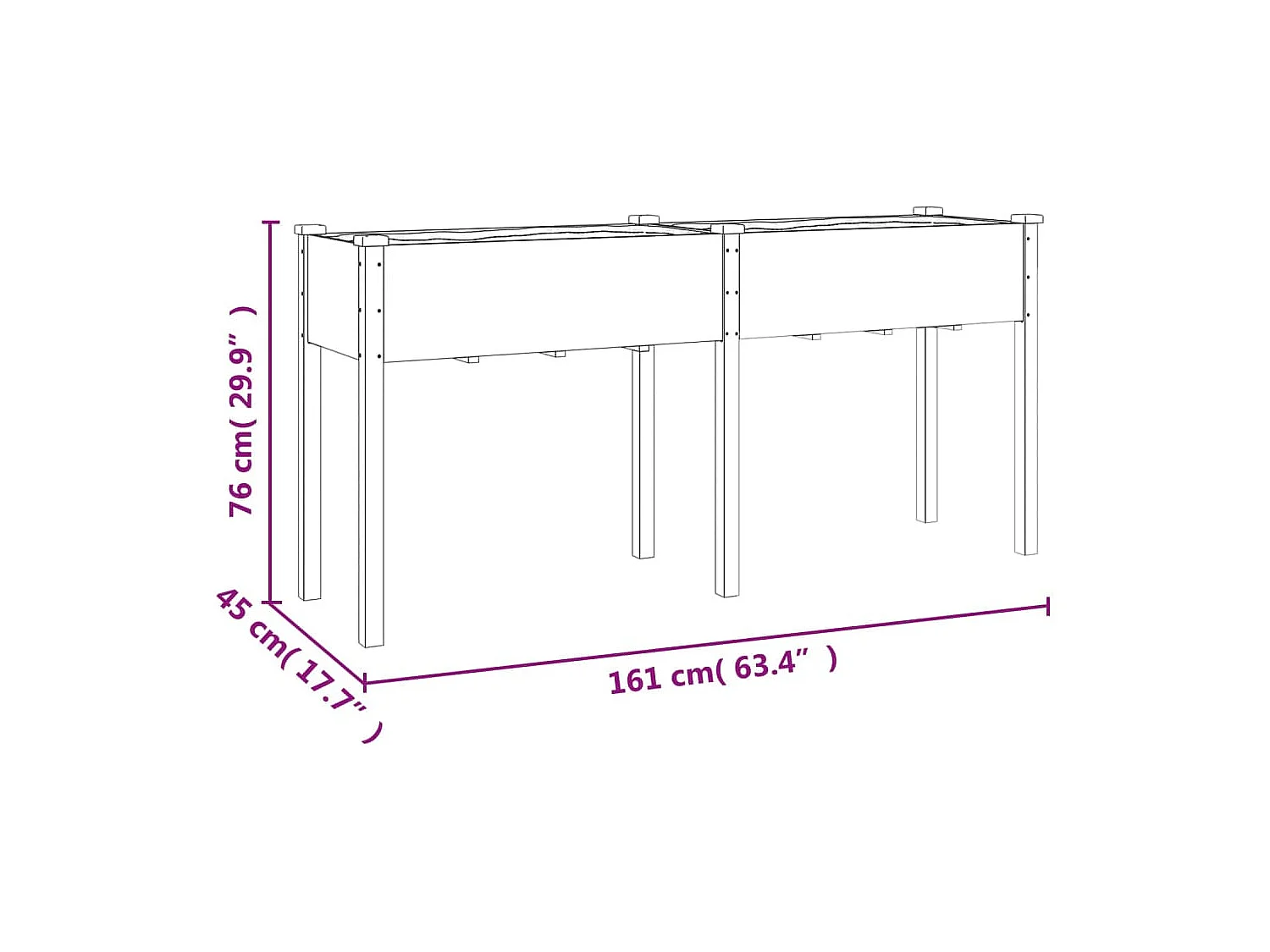Jardinière avec doublure marron 161x45x76 bois massif sapin