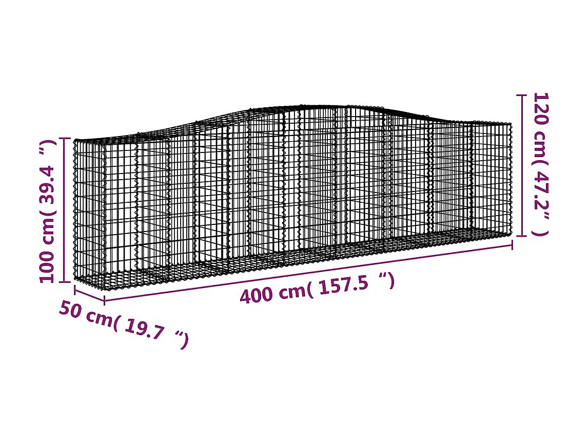 Paniers à gabions arqués 15 pcs 400x50x100-120 Fer galvanisé