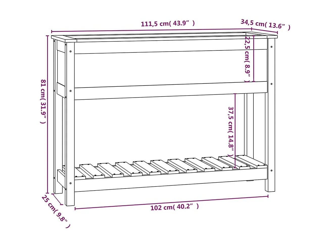 Jardinière et étagère Blanc 111,5x34,5x81 Bois massif de pin