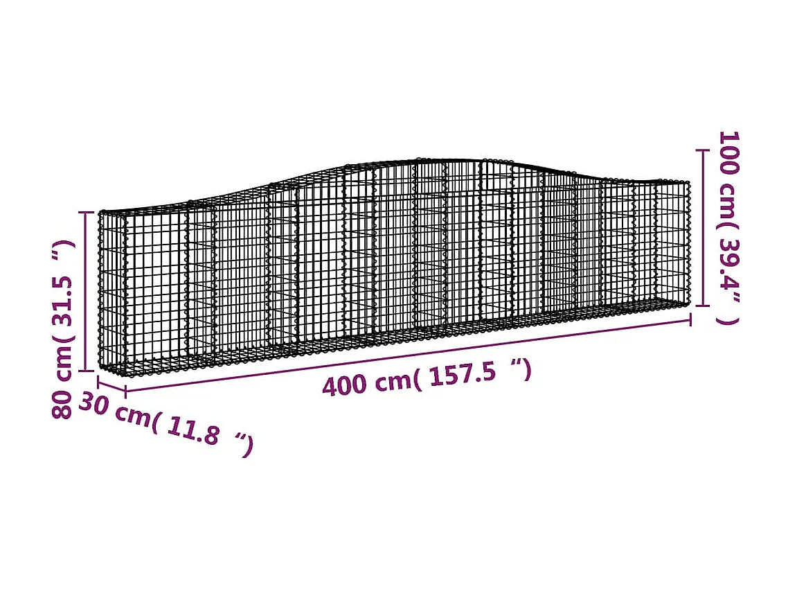 Paniers à gabions arqués 8 pcs 400x30x80-100 Fer galvanisé