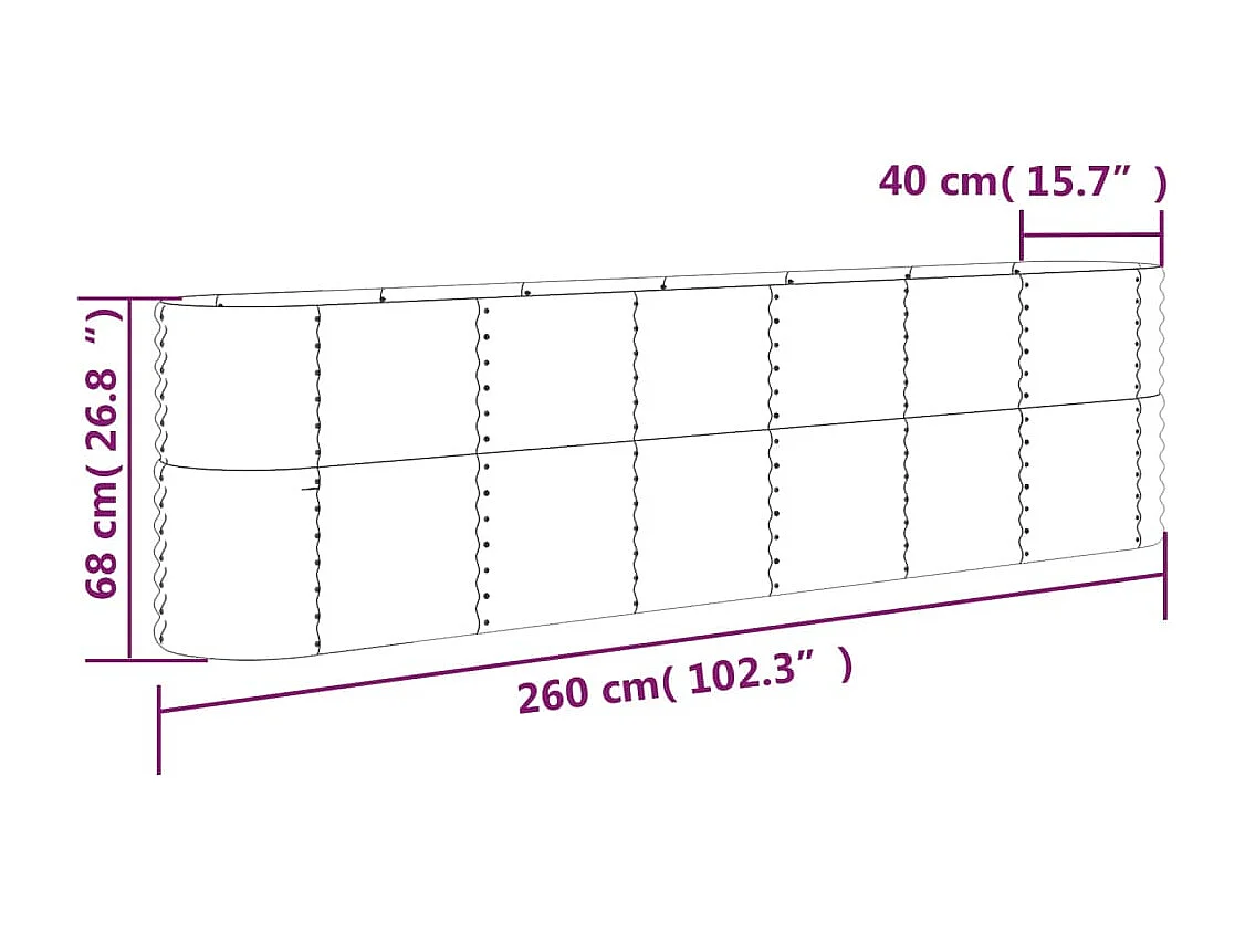 Jardinière de jardin Acier enduit de poudre 260x40x68 Gris