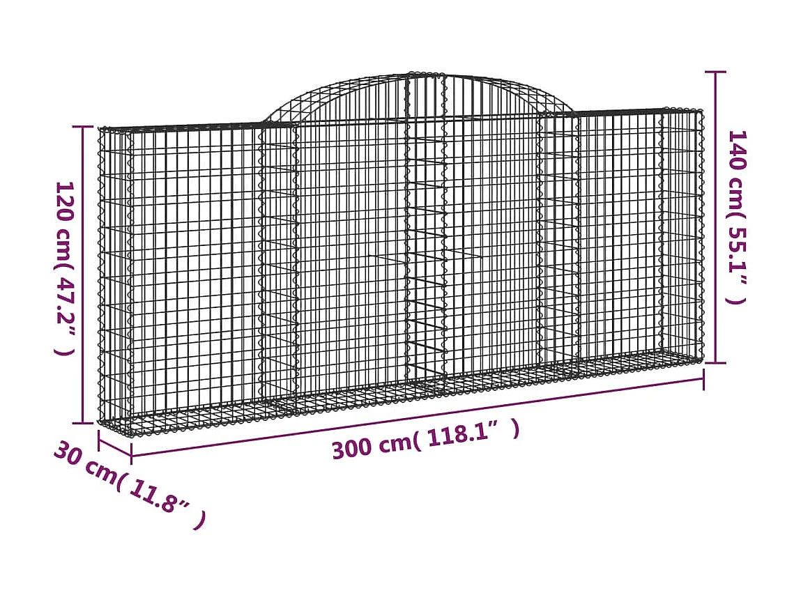 Paniers à gabions arqués 12 pcs 300x30x120-140 fer galvanisé