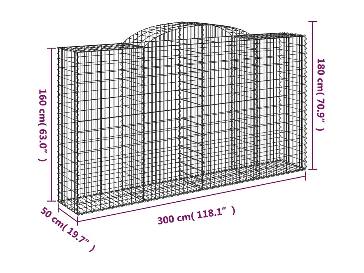 Paniers à gabions arqués 2 pcs 300x50x160-180 fer galvanisé