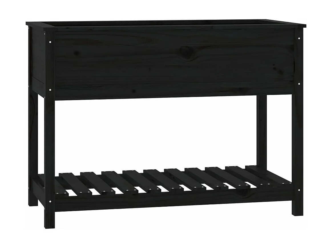 Jardinière avec étagère Noir 111,5x54x81 Bois massif de pin