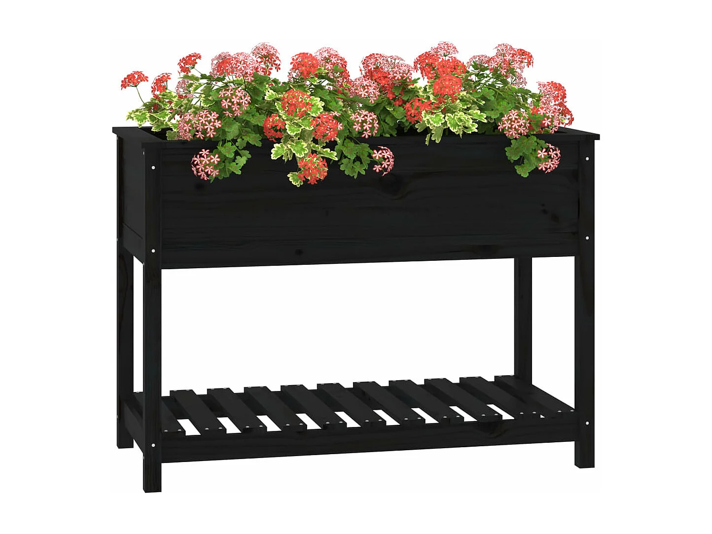Jardinière avec étagère Noir 111,5x54x81 Bois massif de pin