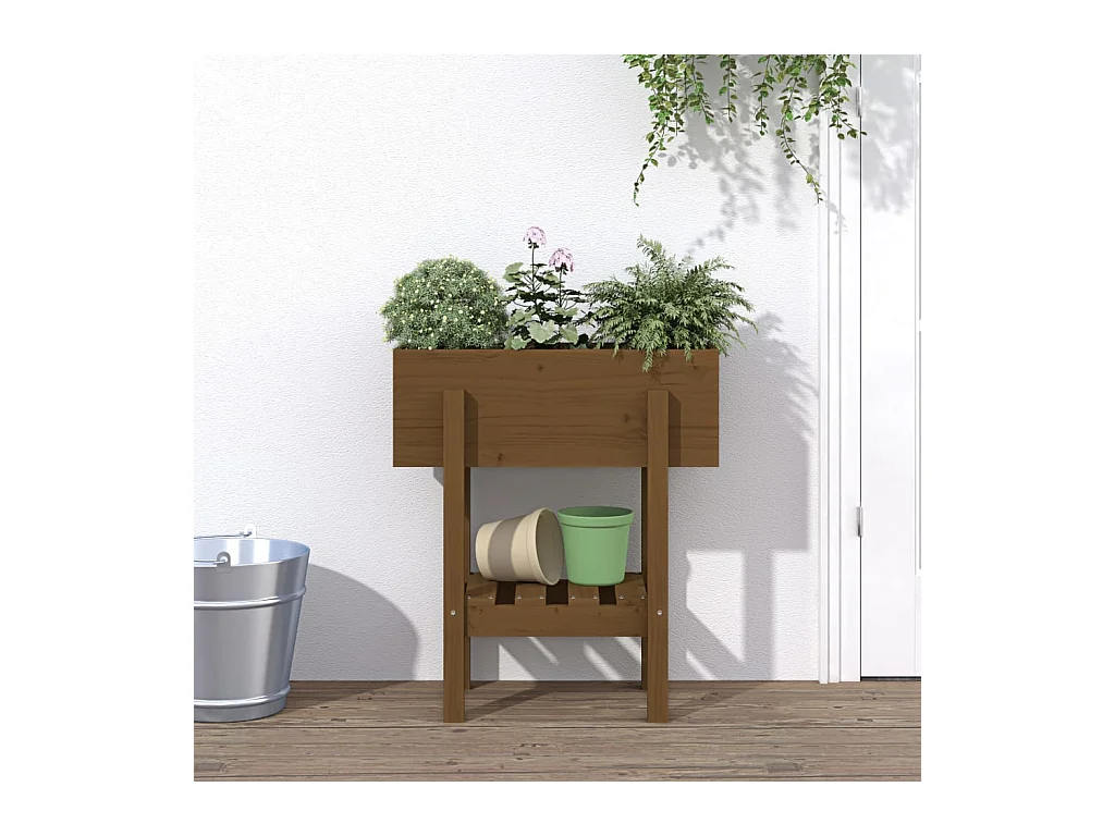 Jardinière marron miel 62x30x69 bois massif de pin