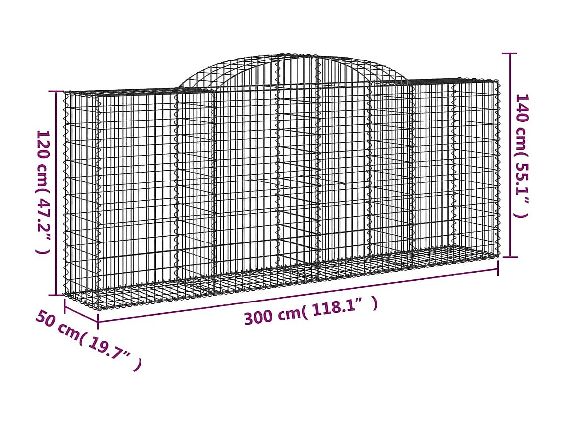Paniers à gabions arqués 2 pcs 300x50x120-140 fer galvanisé