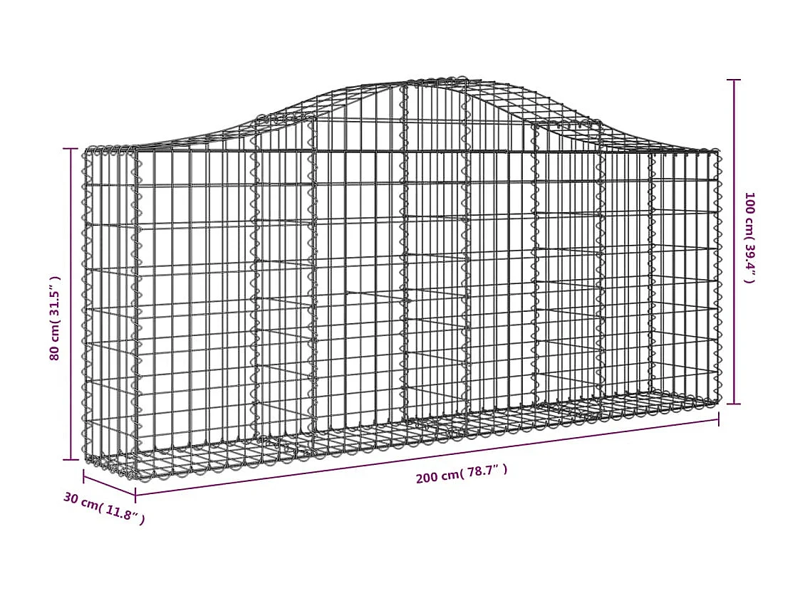 Paniers à gabions arqués 6 pcs 200x30x80-100 Fer galvanisé