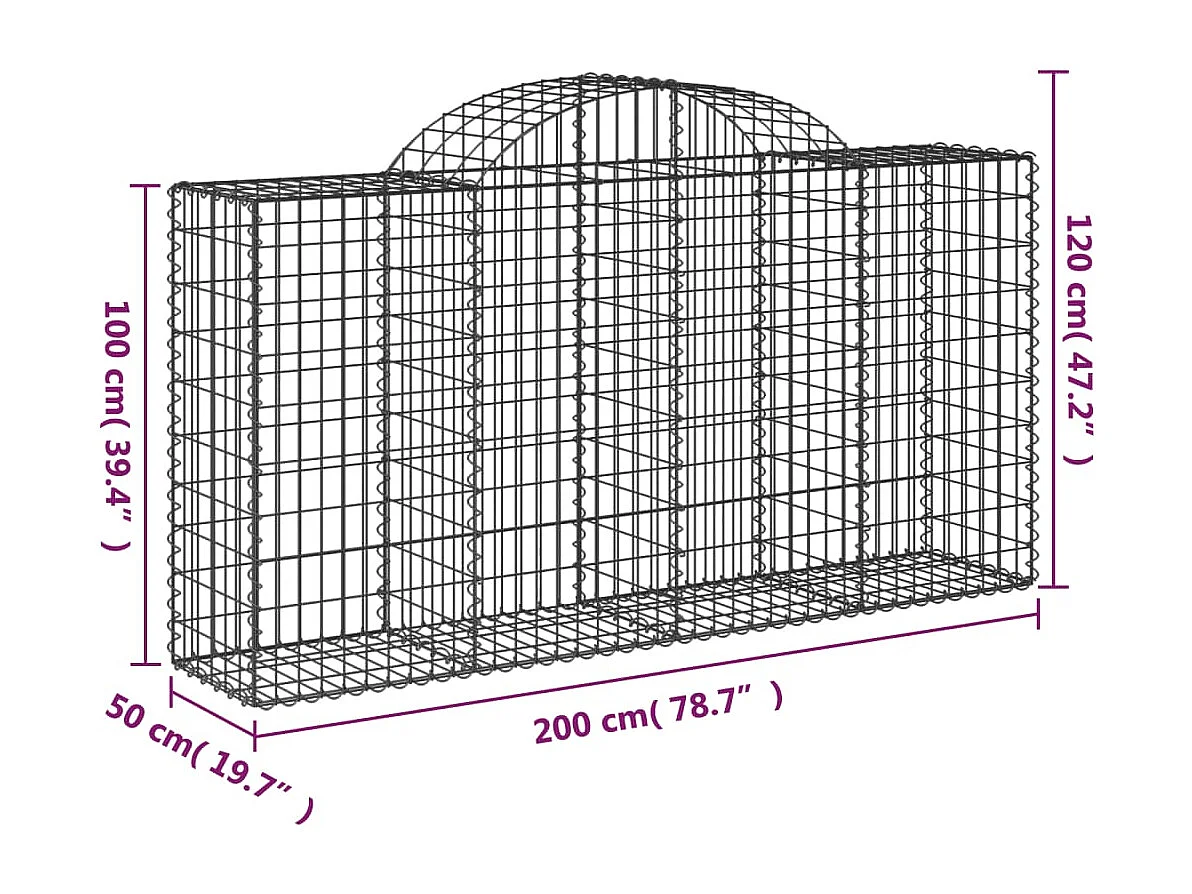 Paniers à gabions arqués 4 pcs 200x50x100-120 fer galvanisé