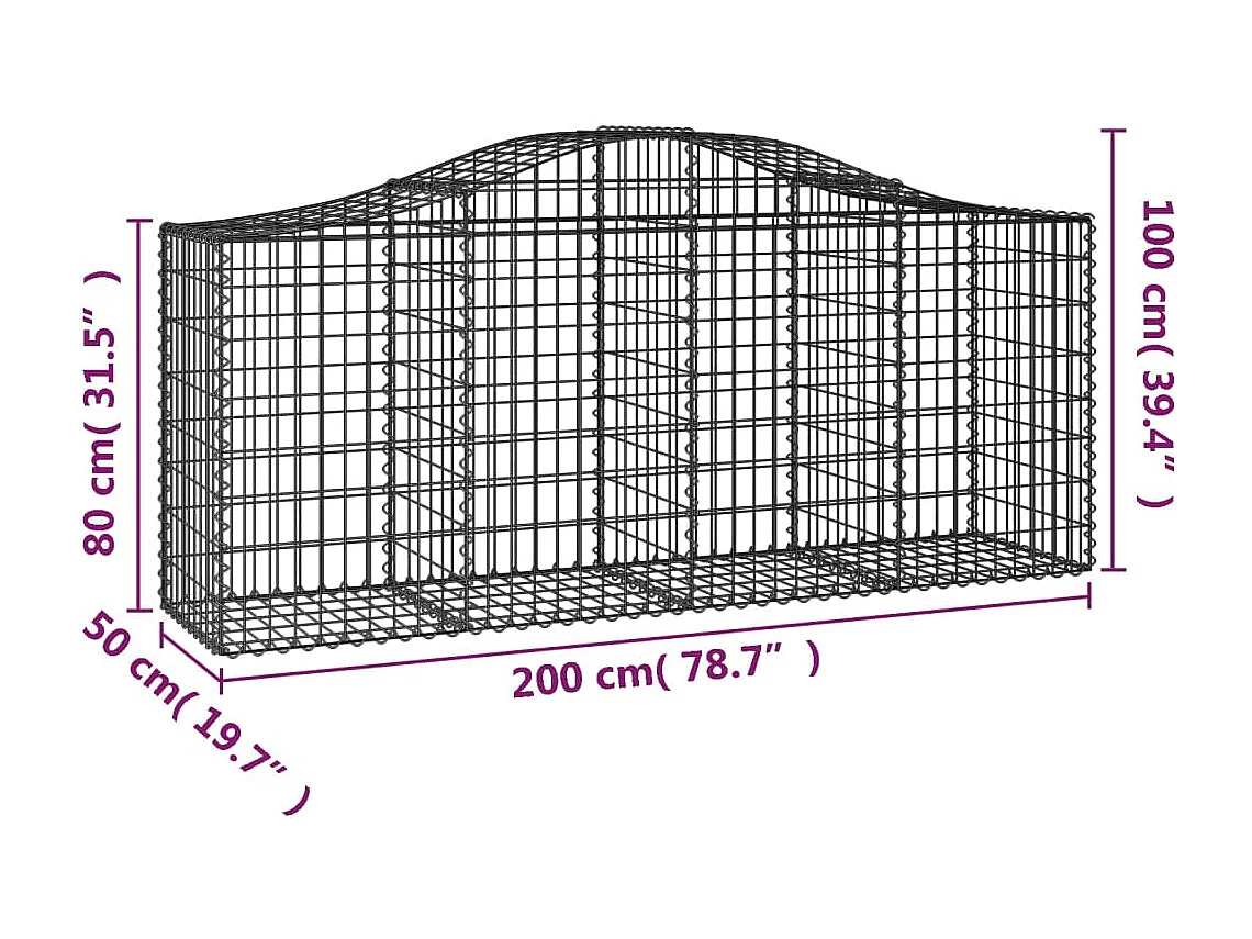 Paniers à gabions arqués 12 pcs 200x50x80-100 Fer galvanisé