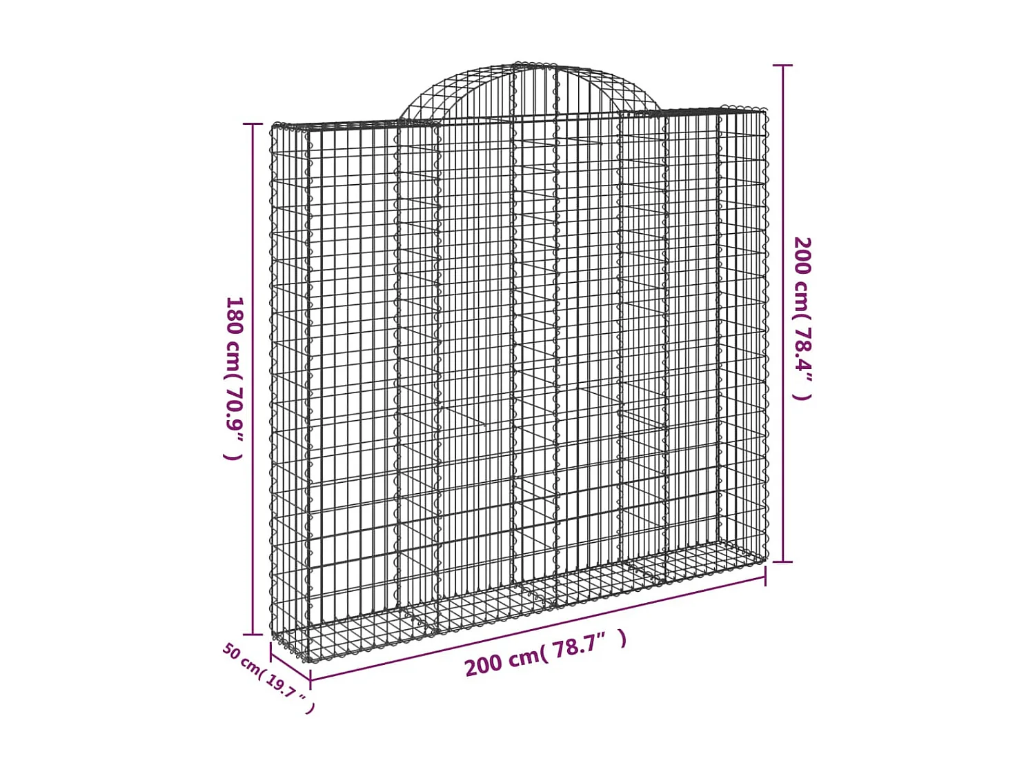 Panier de gabions arqué 200x50x180-200 Fer galvanisé