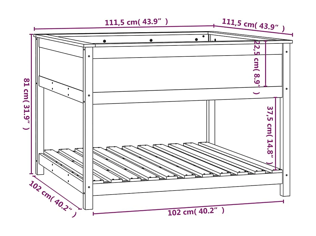 Jardinière et étagère Gris 111,5x111,5x81 Bois massif de pin