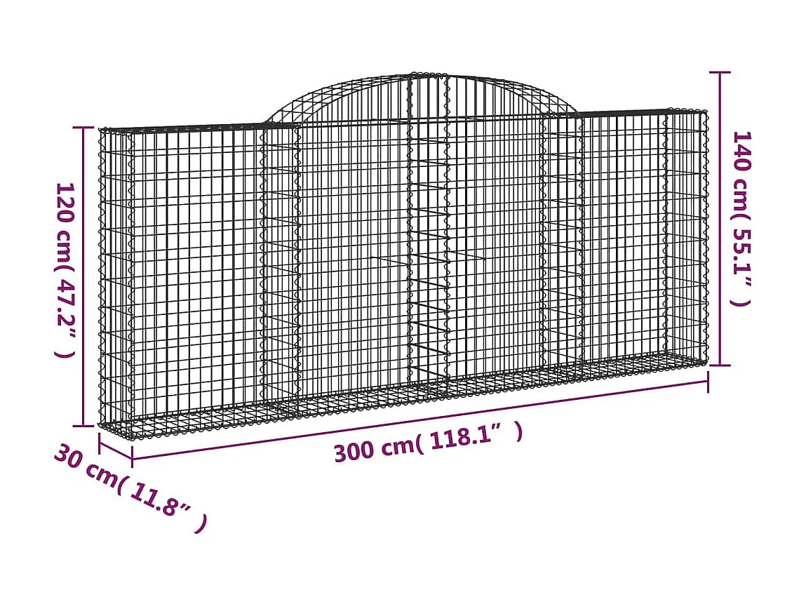 Paniers à gabions arqués 7 pcs 300x30x120-140 fer galvanisé