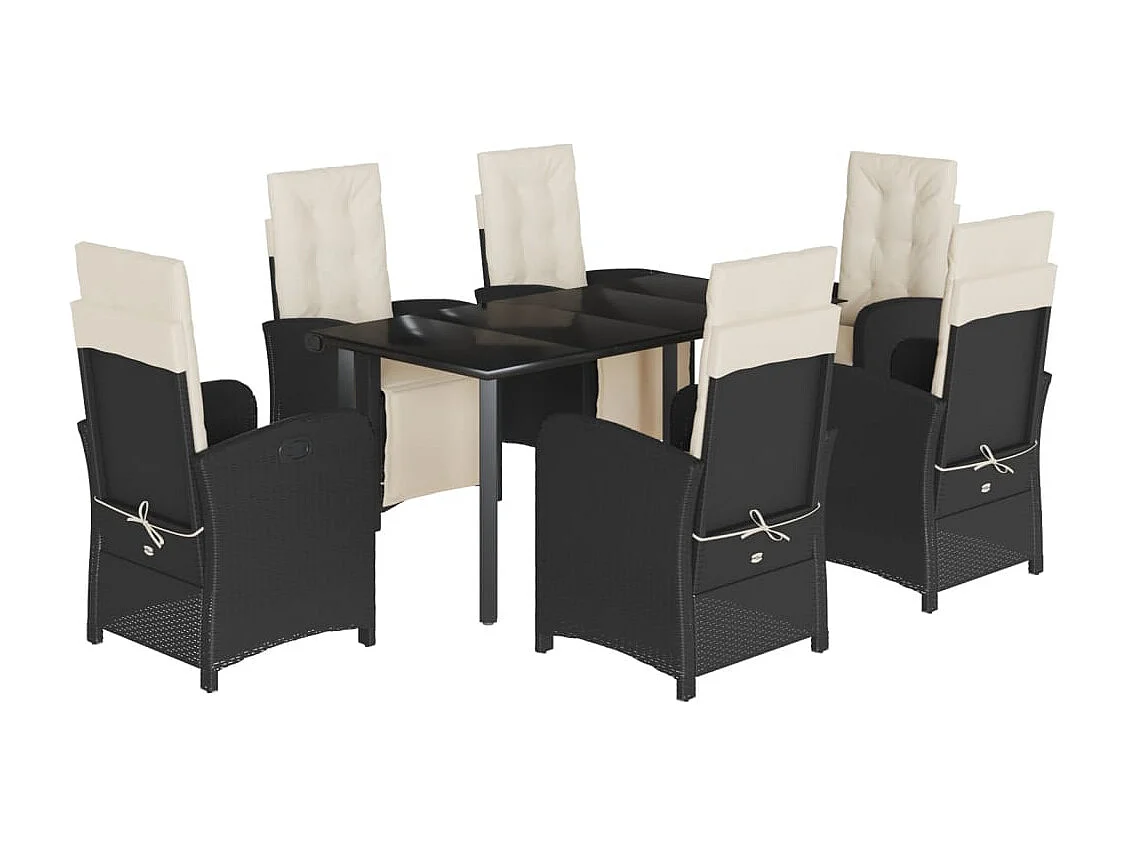 Ensemble à manger de jardin coussins 7pcs Noir Résine tressée