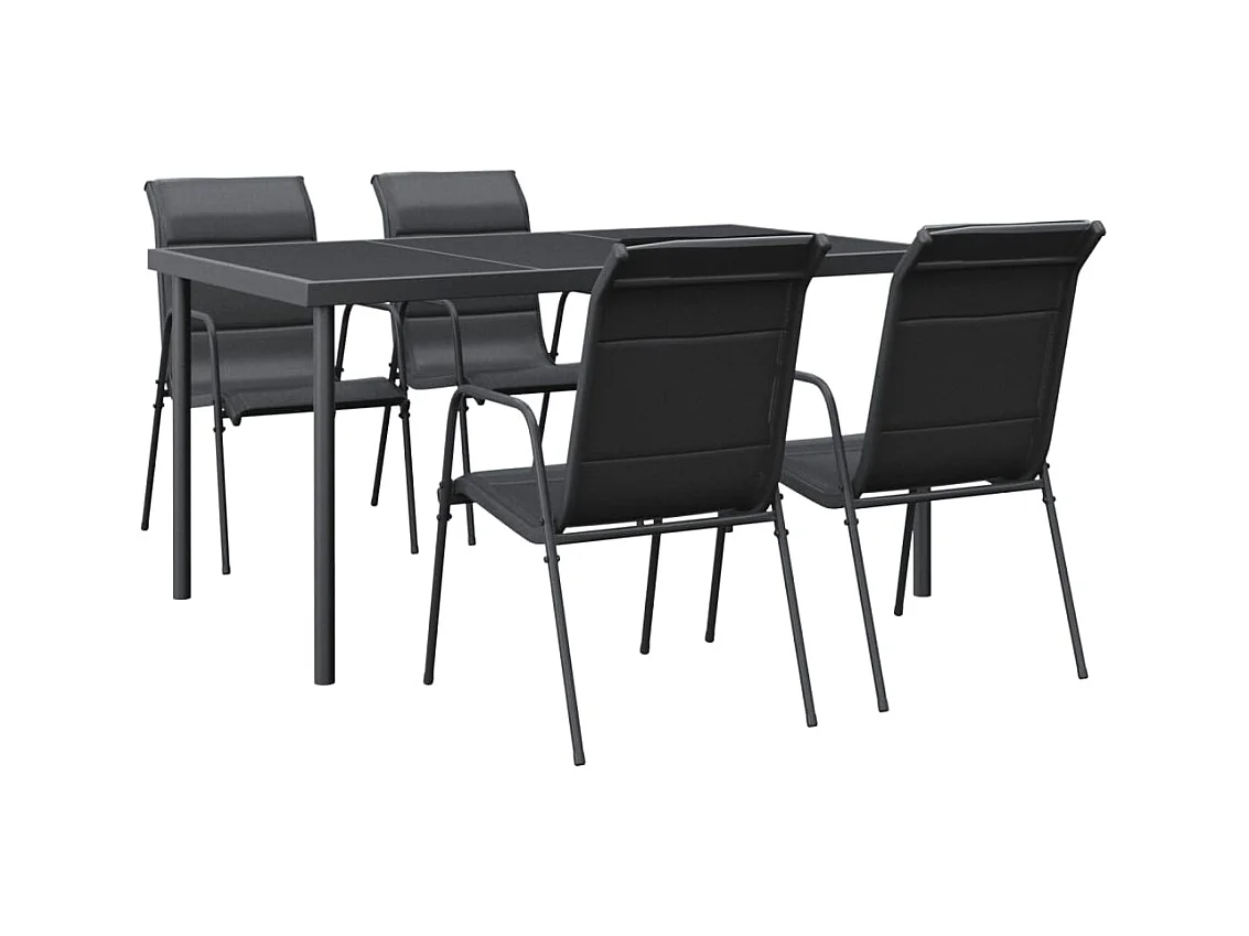Ensemble à manger de jardin 5 pcs noir textilène et acier