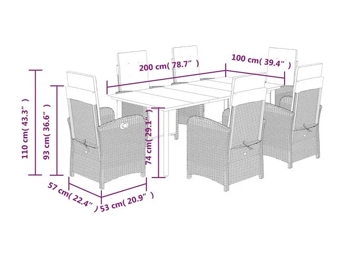 Ensemble à manger de jardin et coussins 7 pcs beige poly rotin