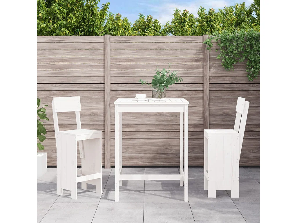 Ensemble de bar de jardin 3 pcs blanc bois de pin massif