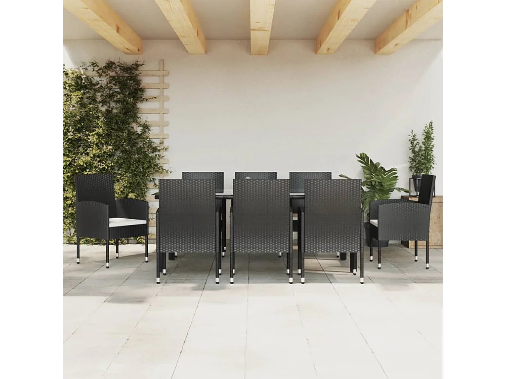 Ensemble à manger de jardin 9 pcs noir résine tressée et acier