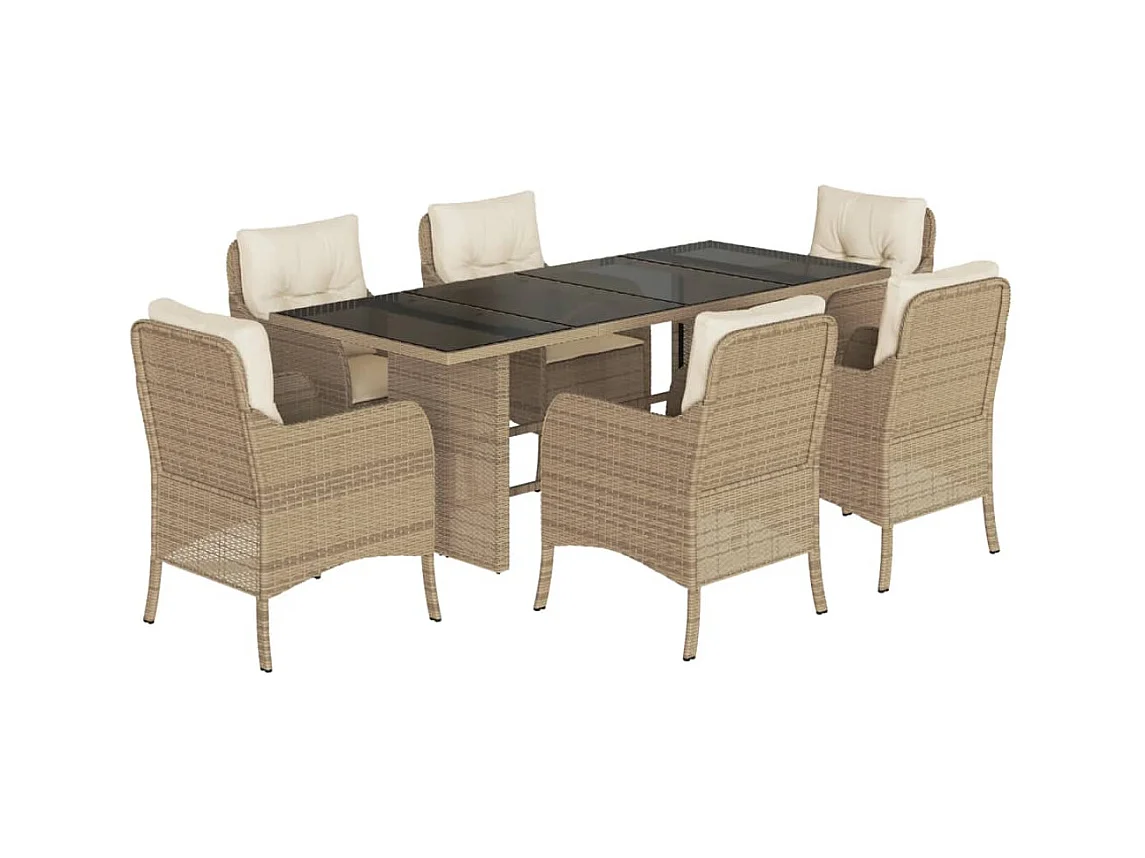 Ensemble à manger de jardin et coussins 7 pcs beige poly rotin