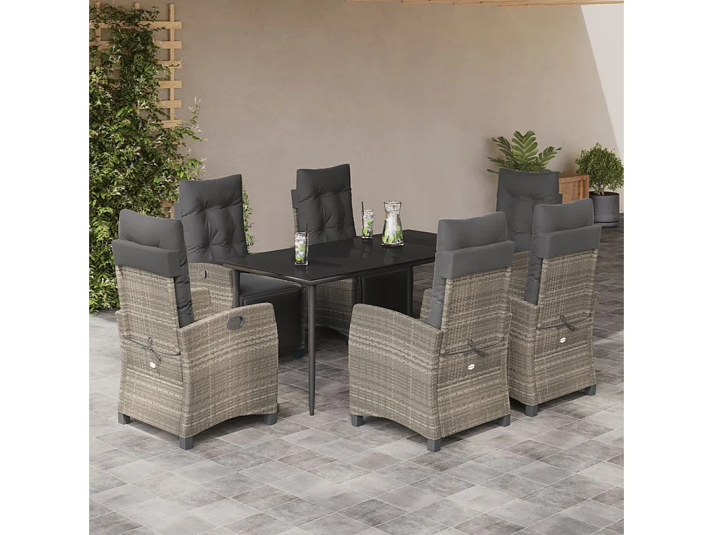 Ensemble à manger de jardin et coussins 7 pcs gris clair rotin