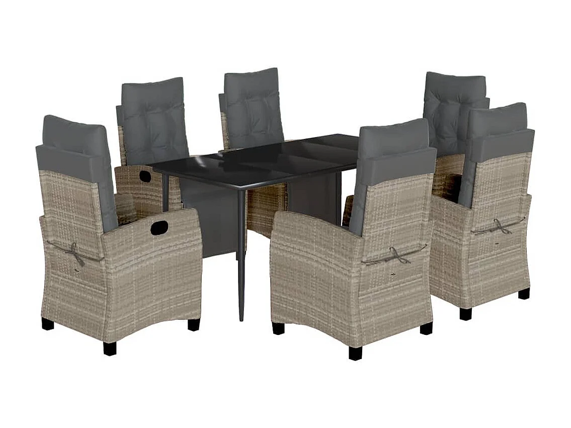 Ensemble à manger de jardin et coussins 7 pcs gris clair rotin