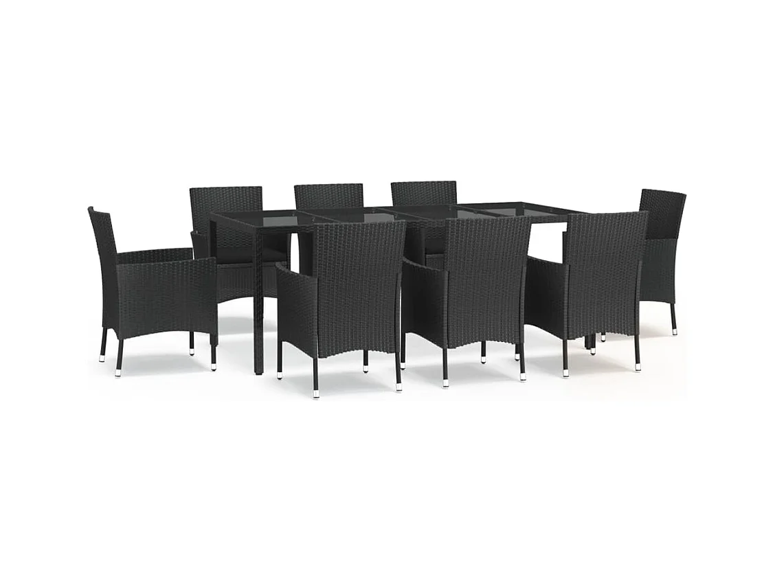Ensemble à manger jardin 9pcs et coussins noir résine tressée