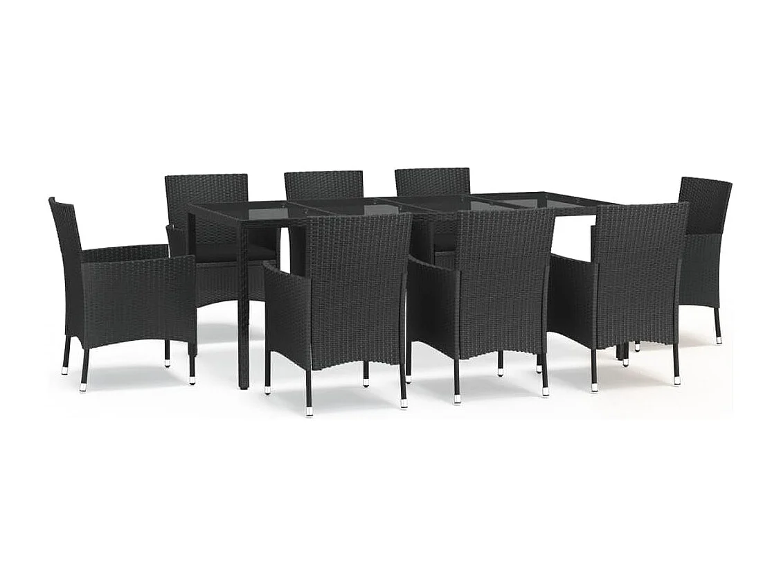 Ensemble à manger jardin 9pcs et coussins noir résine tressée
