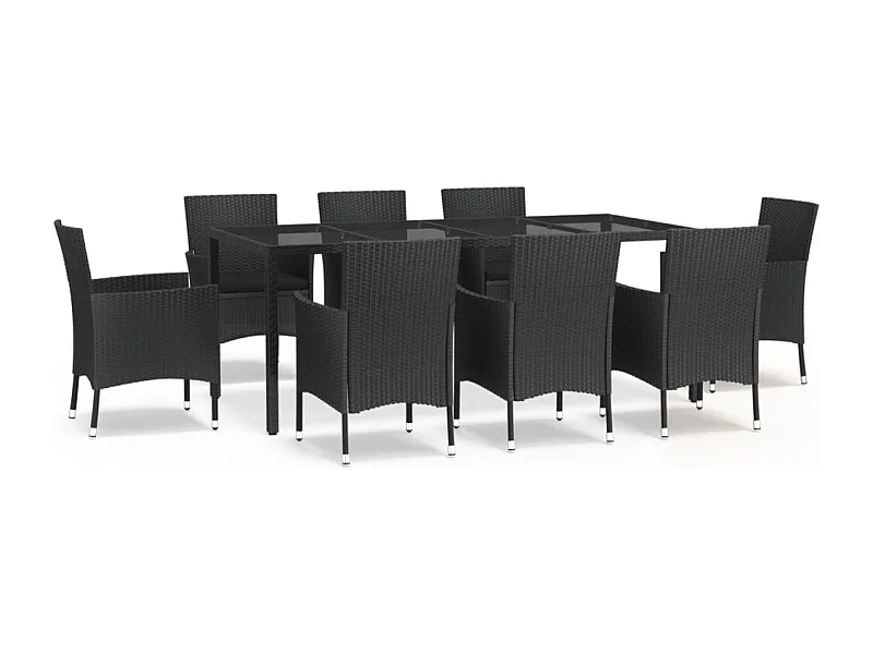 Ensemble à manger jardin 9pcs et coussins noir résine tressée