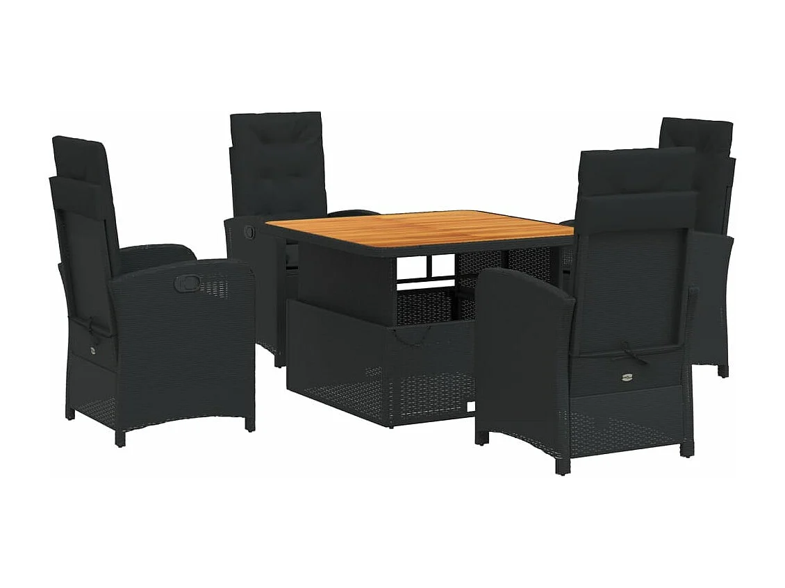 Ensemble à manger de jardin coussins 5pcs Noir Résine tressée