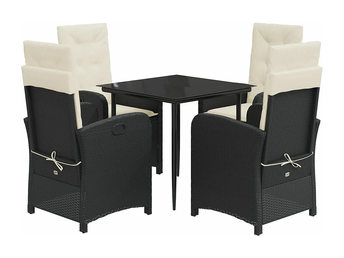 Ensemble à manger de jardin coussins 5pcs Noir Résine tressée