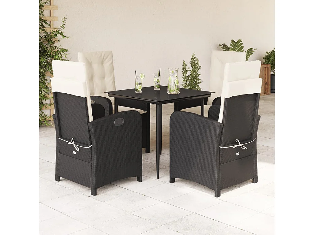 Ensemble à manger de jardin coussins 5pcs Noir Résine tressée