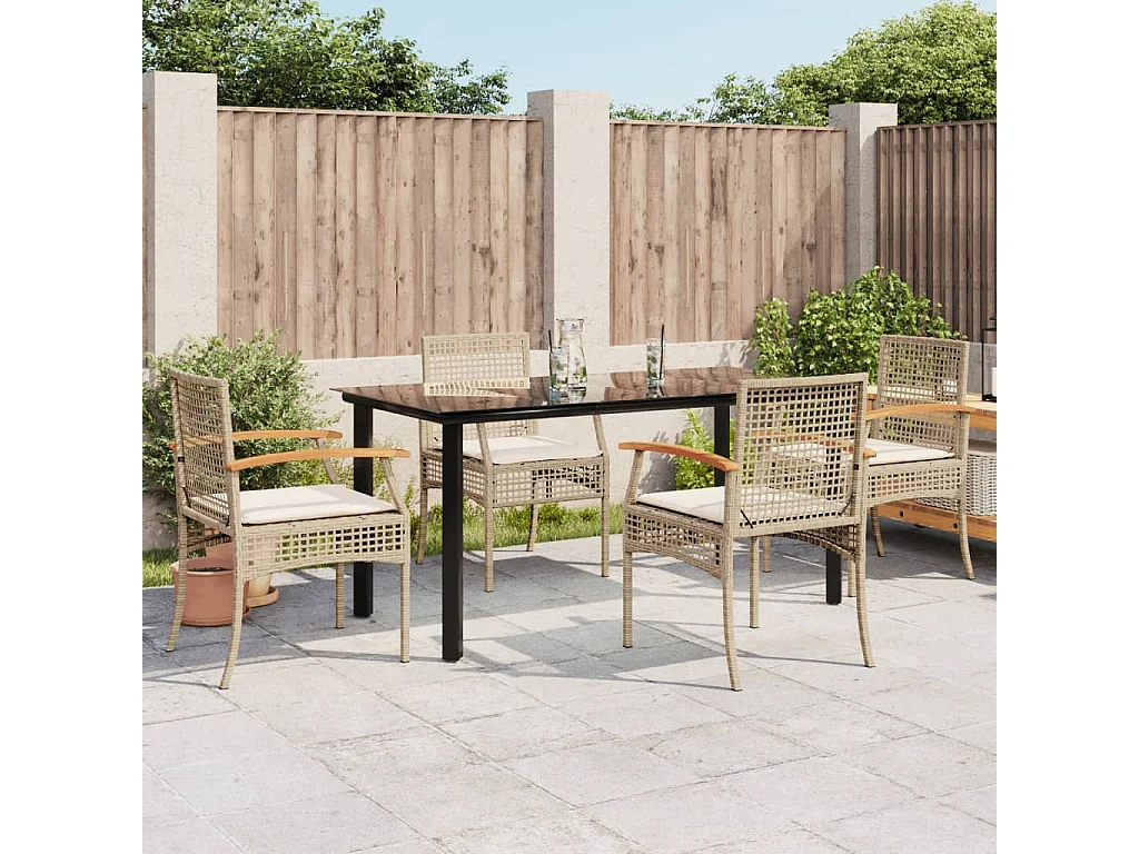 Ensemble à manger de jardin avec coussins 5pcs Beige poly rotin