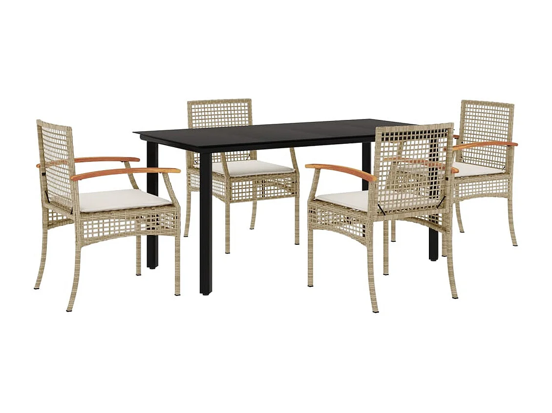Ensemble à manger de jardin avec coussins 5pcs Beige poly rotin