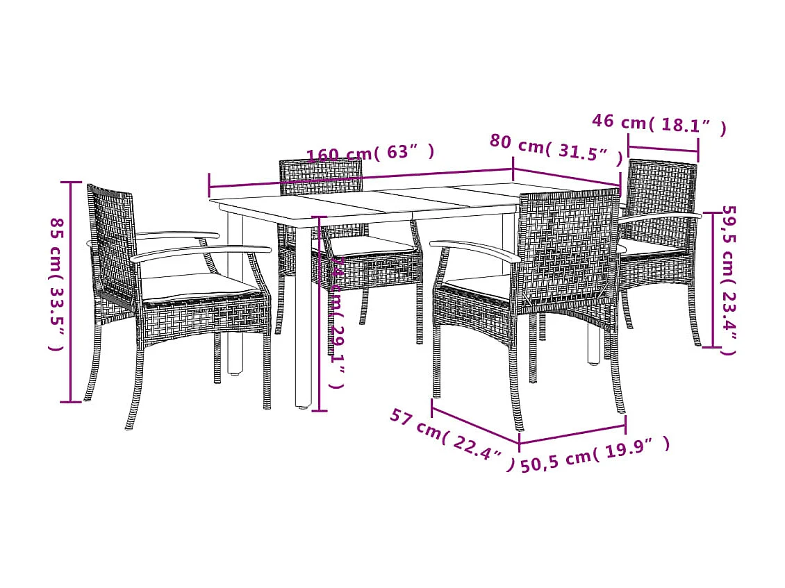 Ensemble à manger de jardin avec coussins 5pcs Beige poly rotin