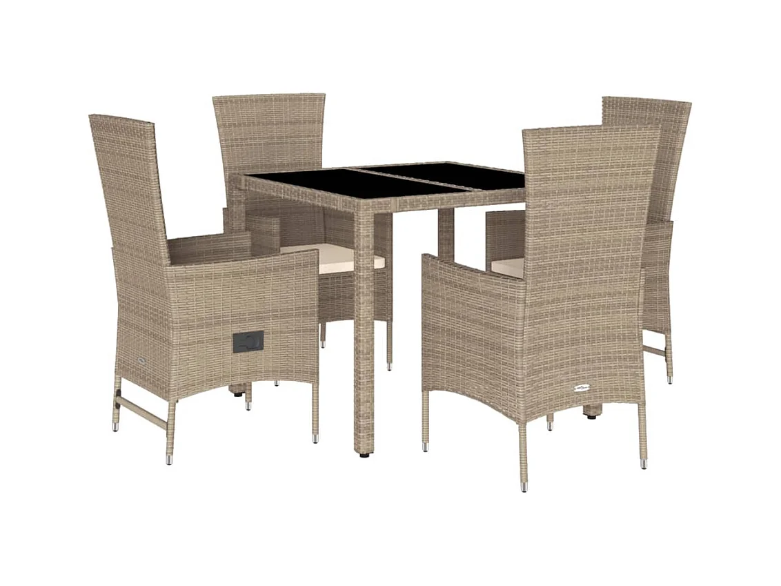 Ensemble à manger de jardin avec coussins 5pcs Beige poly rotin