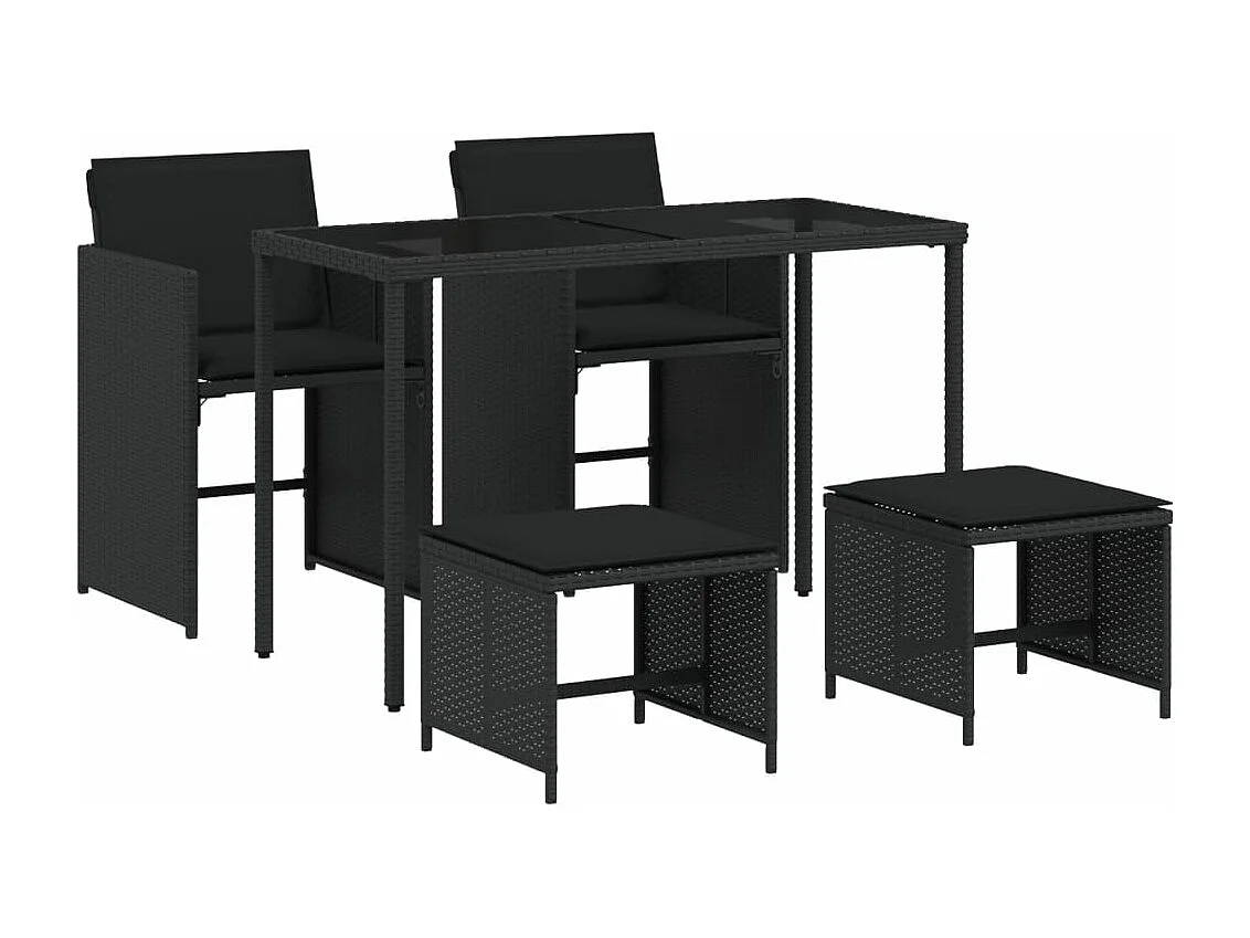 Ensemble à manger de jardin coussins 5pcs Noir Résine tressée