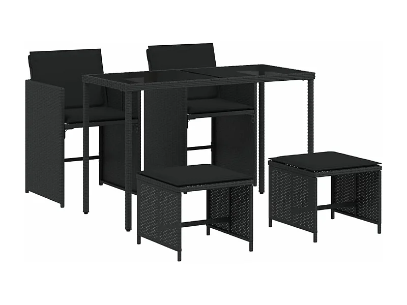 Ensemble à manger de jardin coussins 5pcs Noir Résine tressée