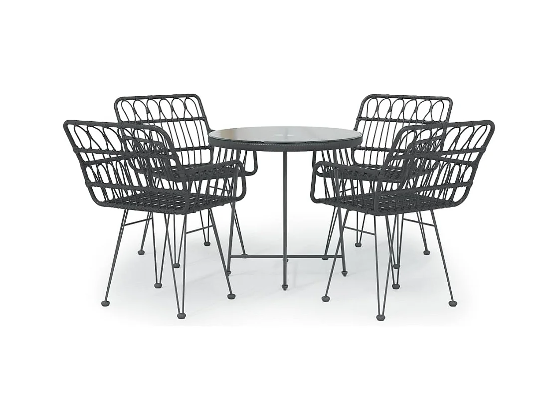 Ensemble à manger de jardin 5 pcs Noir Résine tressée